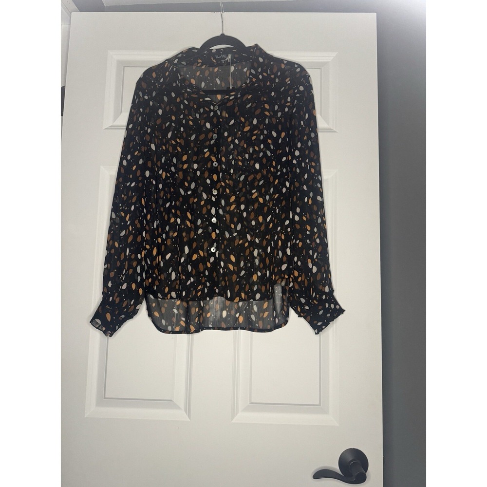 Velvet Heart Abstract Print Sheer Chiffon Button Down Blouse Medium NWT 68